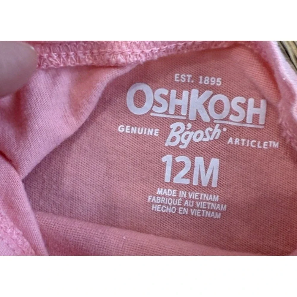 Genuine OshKosh B'gosh Pink Floral Eyelet Sleeve Pocket TShirt Toddler Girls 12M